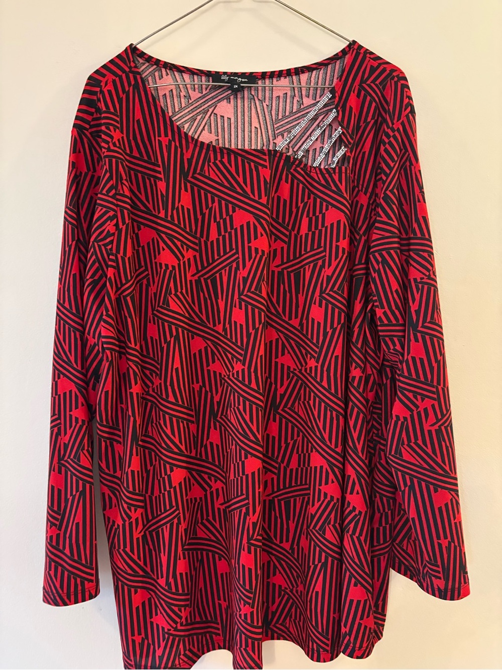 Lily Morgan Women’s Geometric Cutout Rhinestone Blouse Plus Size 2X.
